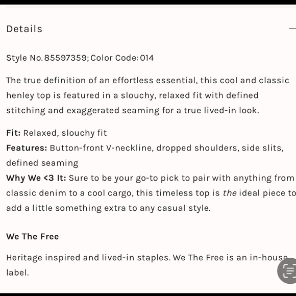 NWOT Free People - We the Free Taylor Henley Small - Picture 3 of 10